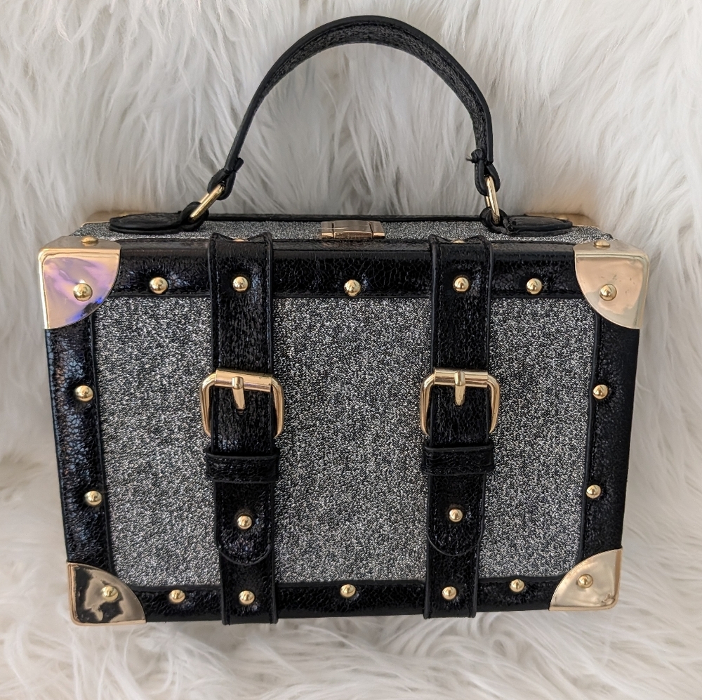 Stylish Black & Gray Trunk-Style Top-Handle Bag - Picture 14 of 16